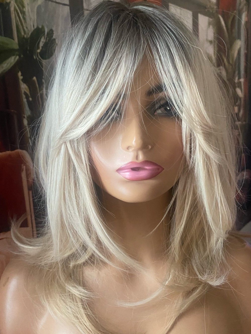 Blonde bombshell Layered Wig with Curtain Bangs